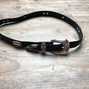 Black leather belt little girls silver hardware